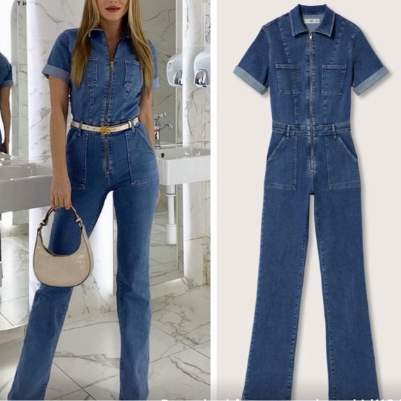 Mango Pants - Mango Zip Up Denim Jumpsuit